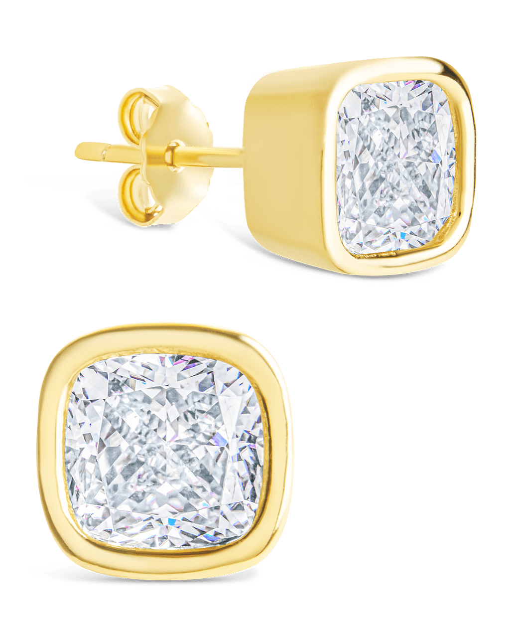 Sterling Silver Cushion Cut Bezel Set Stud Earrings - Sterling Forever