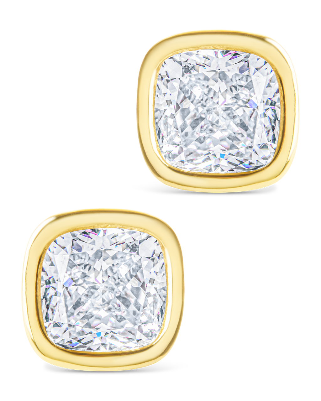 Sterling Silver Cushion Cut Bezel Set Stud Earrings