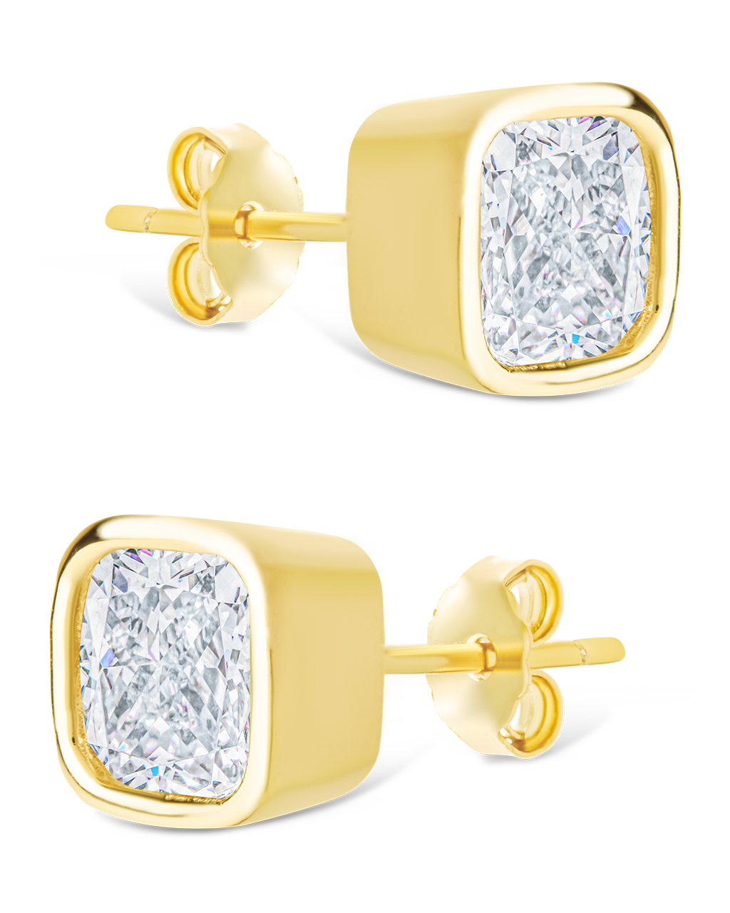 Sterling Silver Cushion Cut Bezel Set Stud Earrings