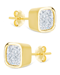 Sterling Silver Cushion Cut Bezel Set Stud Earrings - Sterling Forever