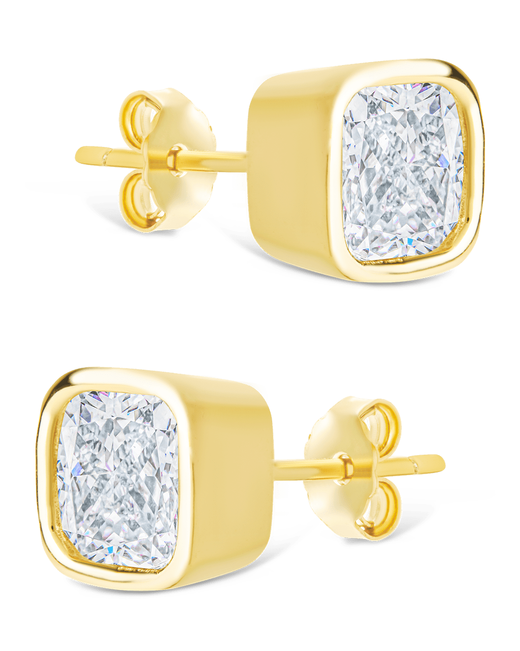Sterling Silver Cushion Cut Bezel Set Stud Earrings - Sterling Forever