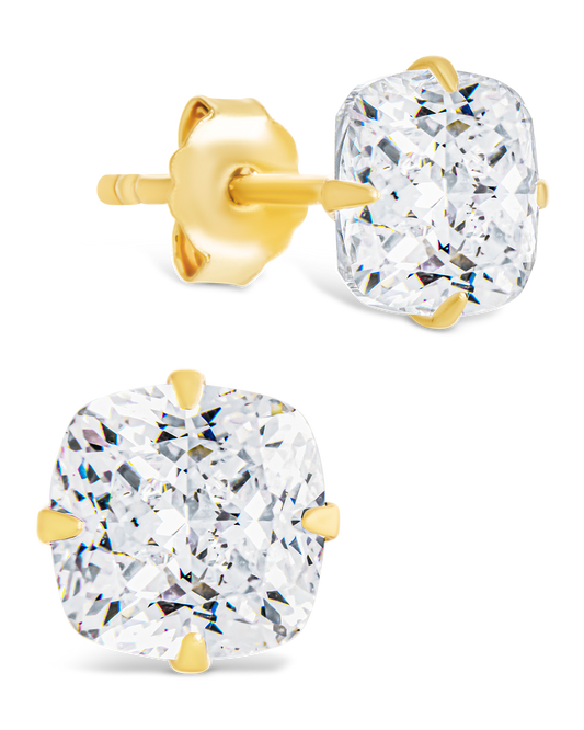 Sterling Silver Cushion Cut Prong Set Stud Earrings