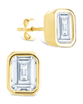 Sterling Silver Emerald Cut Bezel Set Stud Earrings - Sterling Forever