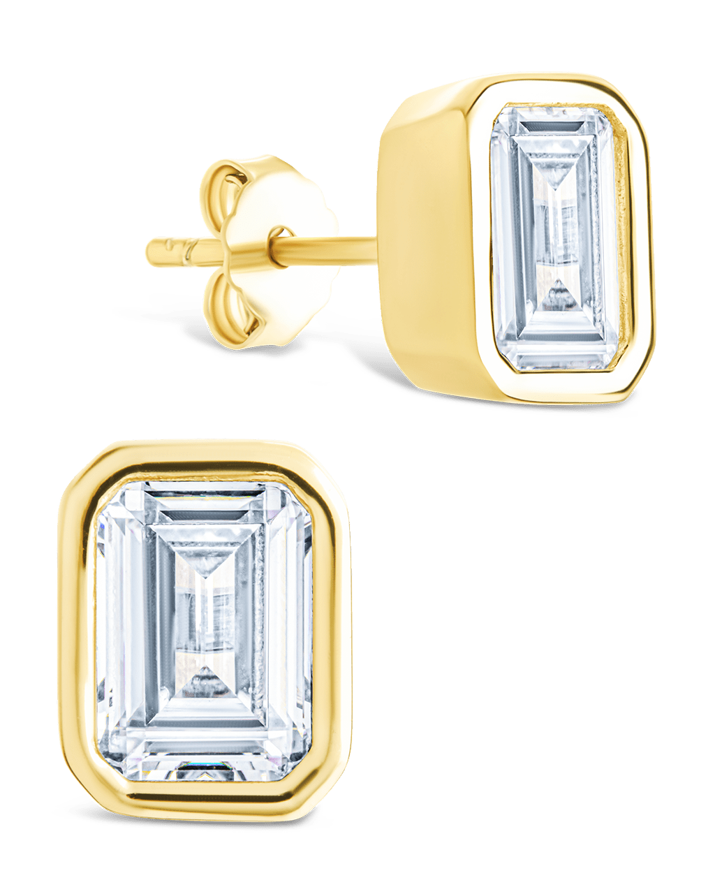 Sterling Silver Emerald Cut Bezel Set Stud Earrings - Sterling Forever