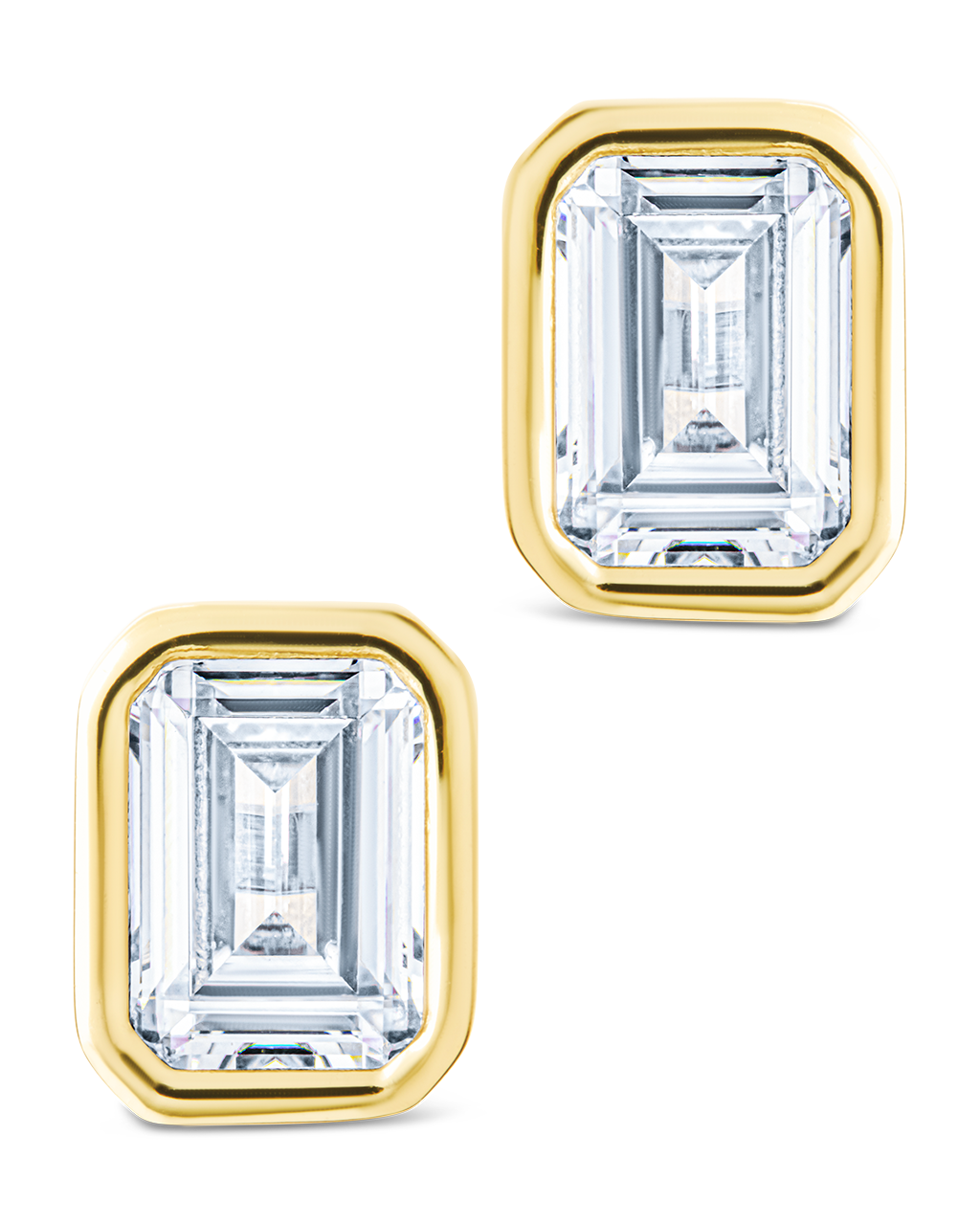 Sterling Silver Emerald Cut Bezel Set Stud Earrings