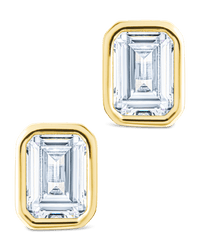 Sterling Silver Emerald Cut Bezel Set Stud Earrings - Sterling Forever