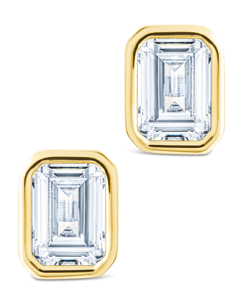 Sterling Silver Emerald Cut Bezel Set Stud Earrings - Sterling Forever