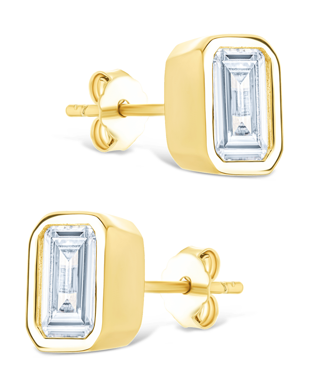Sterling Silver Emerald Cut Bezel Set Stud Earrings - Sterling Forever