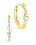 Sterling Silver Emerald Cut Bezel Set Huggie Hoop Earrings - Sterling Forever