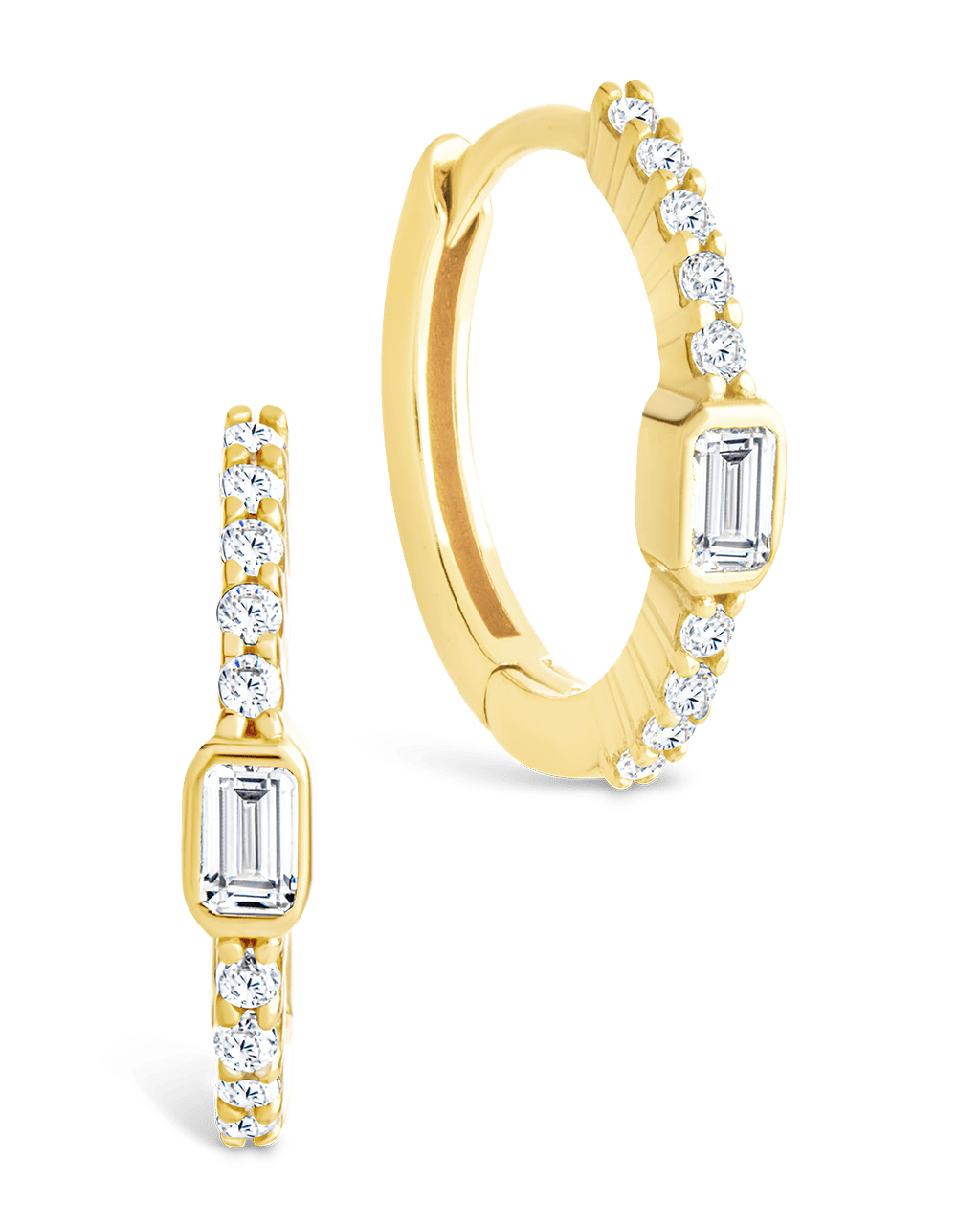 Sterling Silver Emerald Cut Bezel Set Huggie Hoop Earrings - Sterling Forever