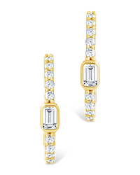 Sterling Silver Emerald Cut Bezel Set Huggie Hoop Earrings - Sterling Forever