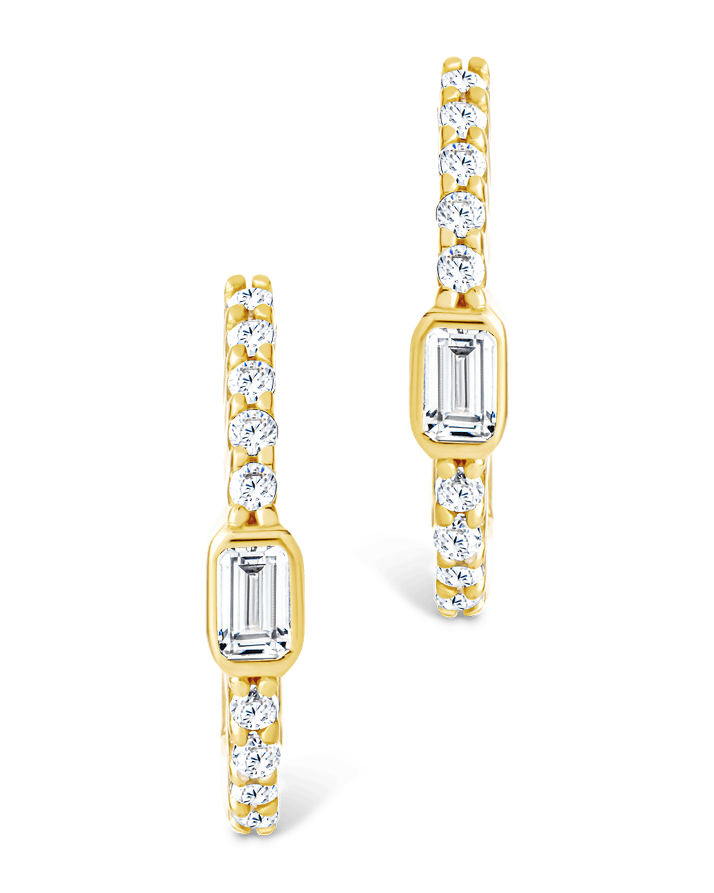 Sterling Silver Emerald Cut Bezel Set Huggie Hoop Earrings - Sterling Forever