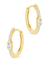 Sterling Silver Emerald Cut Bezel Set Huggie Hoop Earrings - Sterling Forever