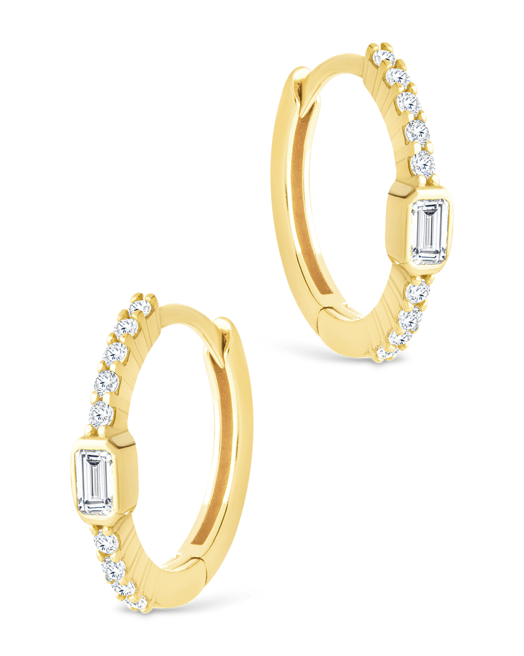 Sterling Silver Emerald Cut Bezel Set Huggie Hoop Earrings - Sterling Forever
