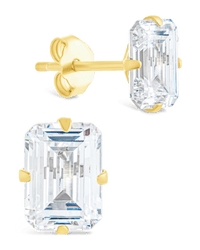 Sterling Silver Emerald Cut Prong Set Stud Earrings - Sterling Forever