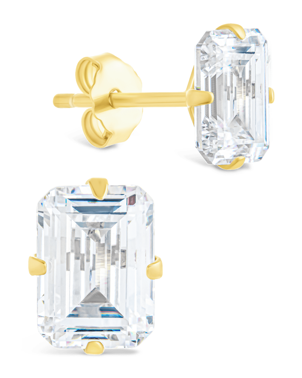 Sterling Silver Emerald Cut Prong Set Stud Earrings - Sterling Forever