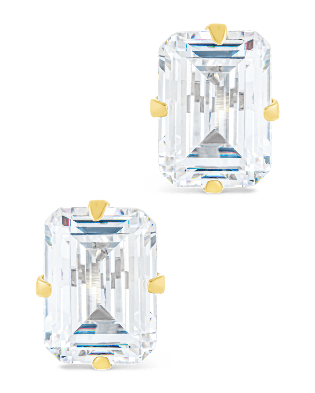 Sterling Silver Emerald Cut Prong Set Stud Earrings - Sterling Forever