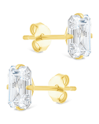 Sterling Silver Emerald Cut Prong Set Stud Earrings - Sterling Forever