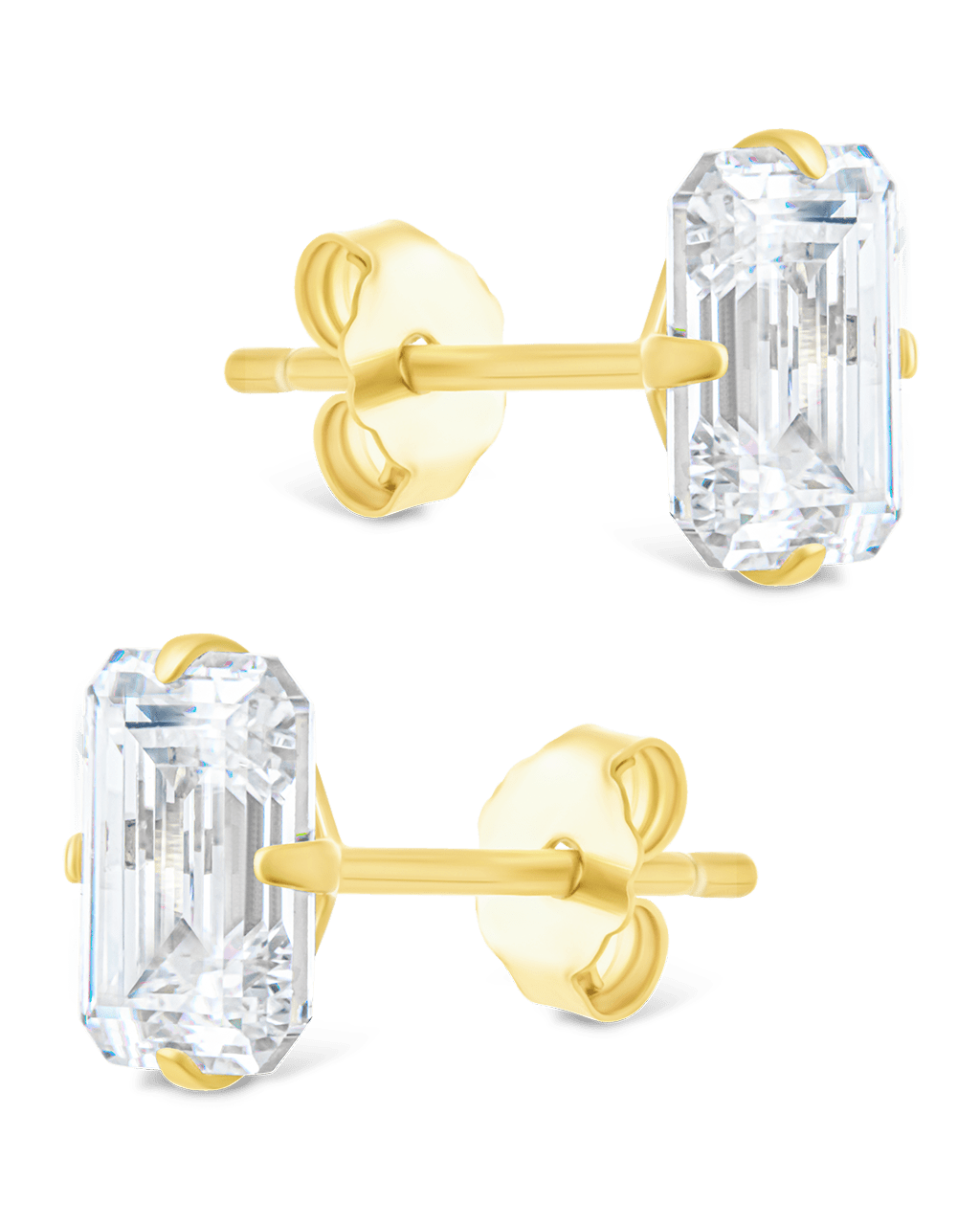 Sterling Silver Emerald Cut Prong Set Stud Earrings - Sterling Forever