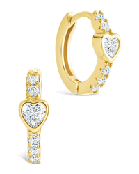 Sterling Silver Heart Cut Bezel Set Huggie Hoop Earrings - Sterling Forever