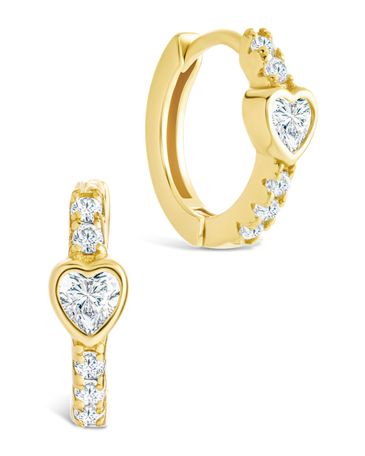 Sterling Silver Heart Cut Bezel Set Huggie Hoop Earrings