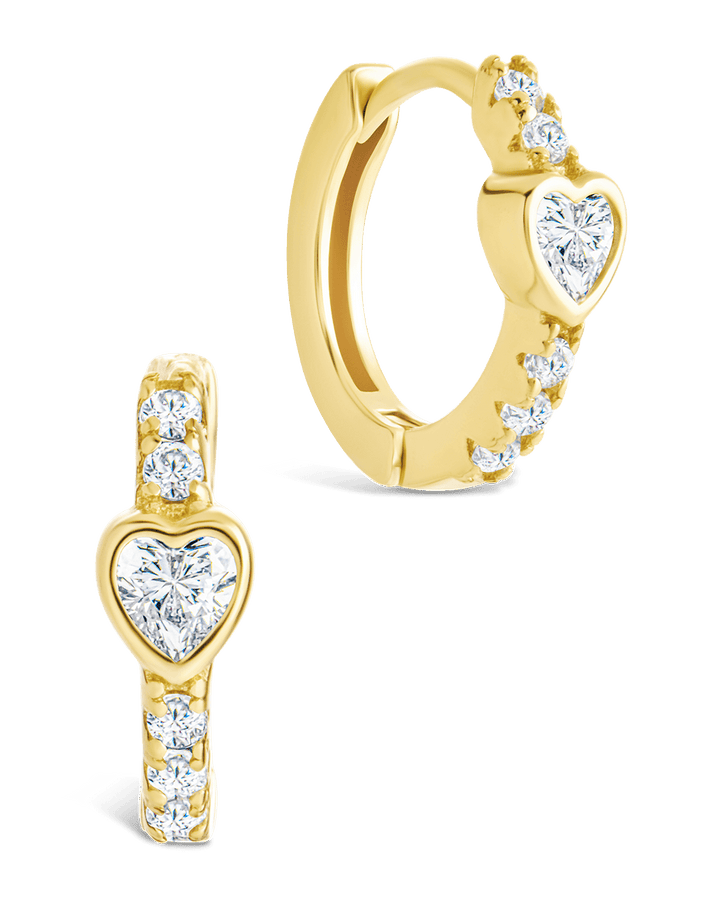 Sterling Silver Heart Cut Bezel Set Huggie Hoop Earrings