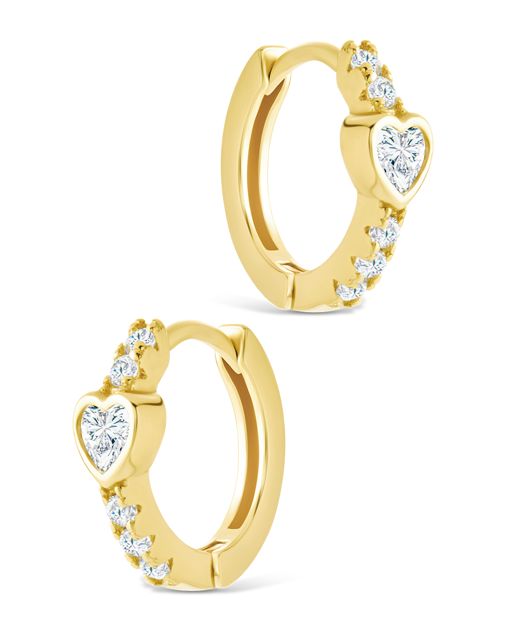 Sterling Silver Heart Cut Bezel Set Huggie Hoop Earrings