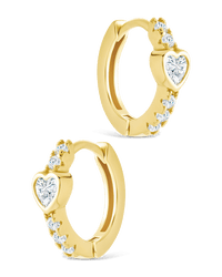 Sterling Silver Heart Cut Bezel Set Huggie Hoop Earrings - Sterling Forever