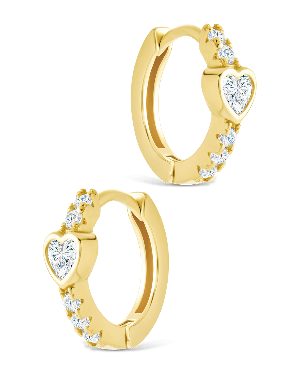 Sterling Silver Heart Cut Bezel Set Huggie Hoop Earrings - Sterling Forever