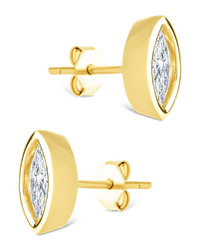 Sterling Silver Marquise Cut Bezel Set Stud Earrings - Sterling Forever
