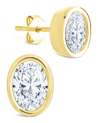 Sterling Silver Oval Cut Bezel Set Stud Earrings - Sterling Forever
