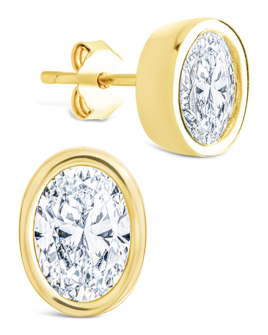 Sterling Silver Oval Cut Bezel Set Stud Earrings