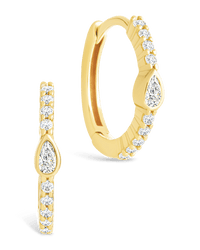 Sterling Silver Pear Cut Bezel Set Huggie Hoop Earrings - Sterling Forever