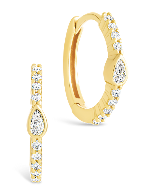 Sterling Silver Pear Cut Bezel Set Huggie Hoop Earrings