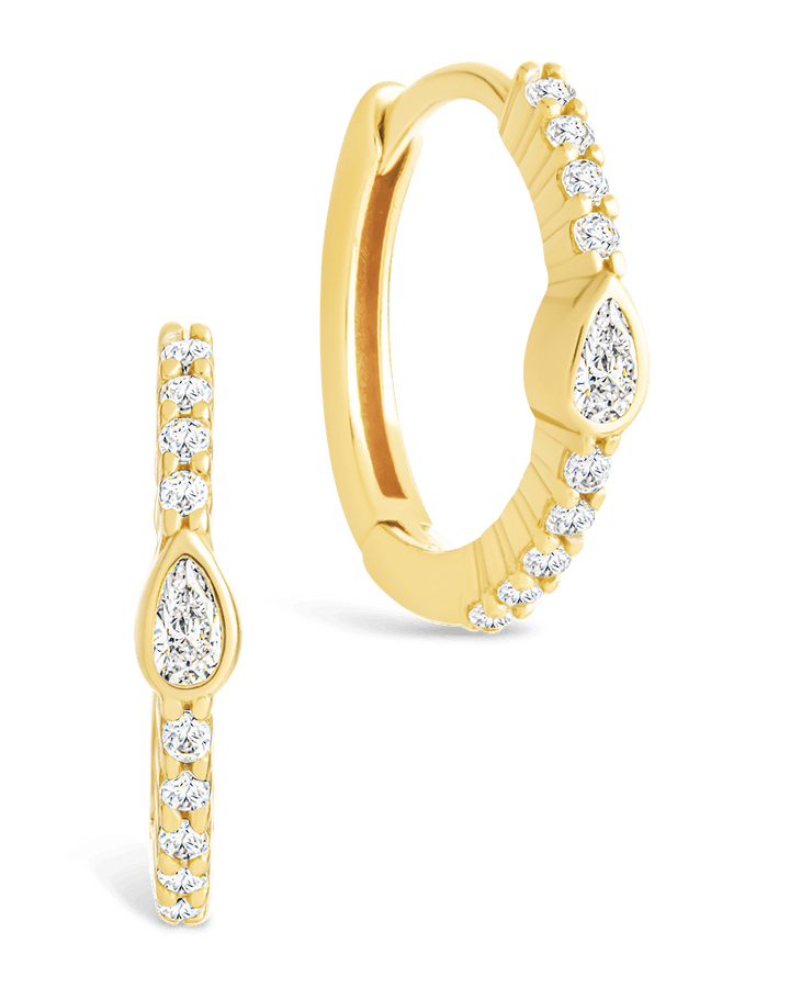 Sterling Silver Pear Cut Bezel Set Huggie Hoop Earrings