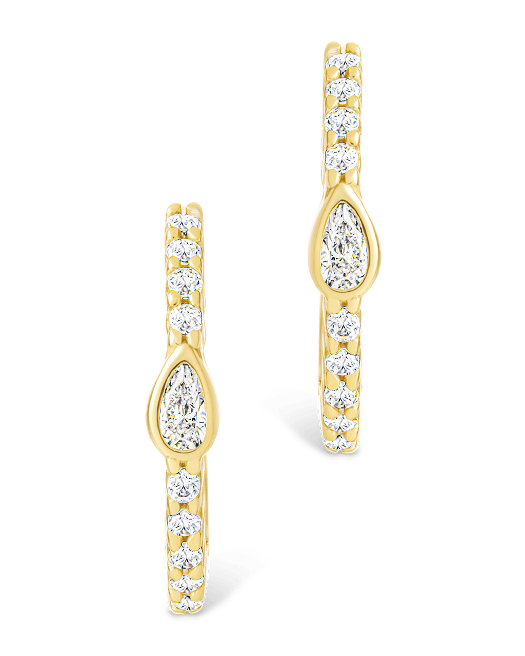 Sterling Silver Pear Cut Bezel Set Huggie Hoop Earrings - Sterling Forever