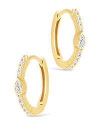 Sterling Silver Pear Cut Bezel Set Huggie Hoop Earrings - Sterling Forever