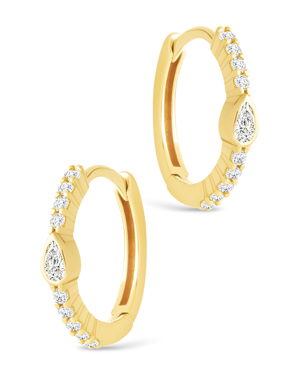 Sterling Silver Pear Cut Bezel Set Huggie Hoop Earrings - Sterling Forever