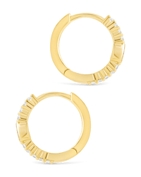 Sterling Silver Pear Cut Bezel Set Huggie Hoop Earrings - Sterling Forever