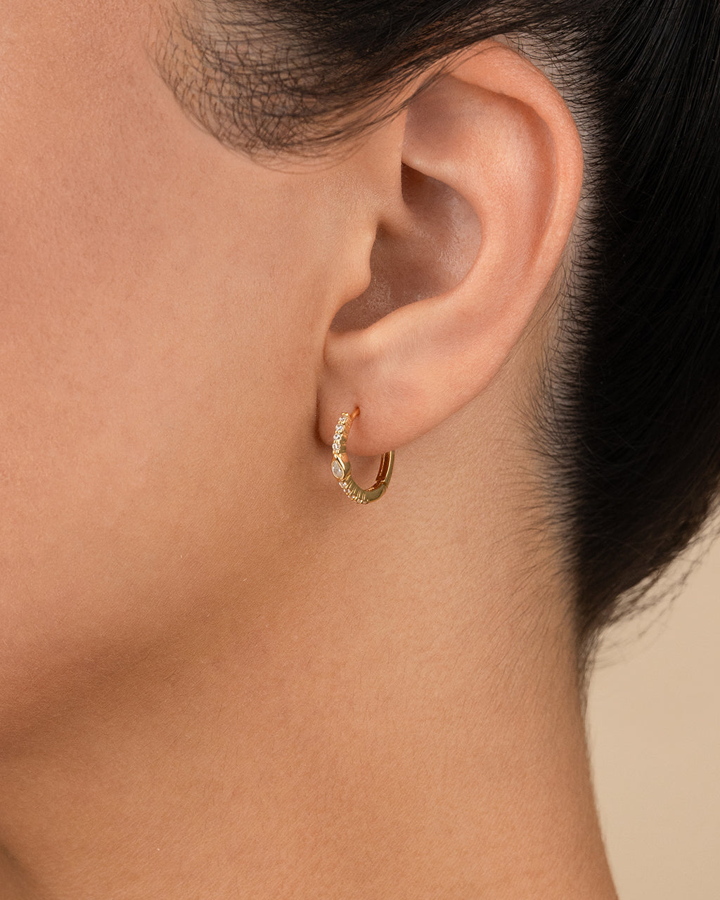 Sterling Silver Pear Cut Bezel Set Huggie Hoop Earrings