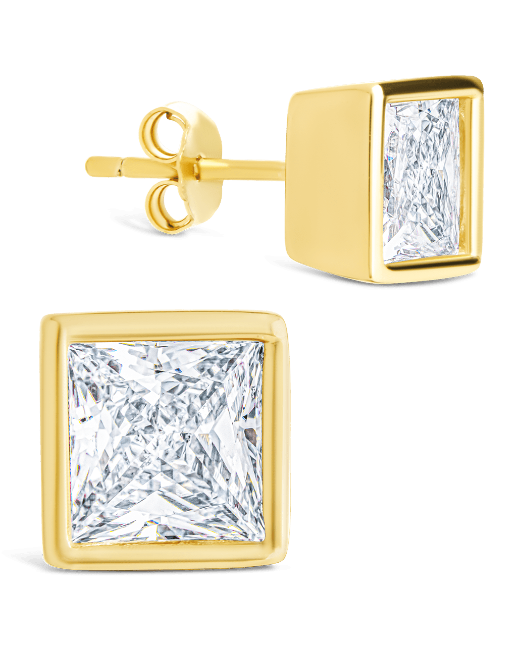 Sterling Silver Princess Cut Bezel Set Stud Earrings - Sterling Forever