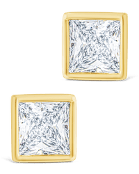 Sterling Silver Princess Cut Bezel Set Stud Earrings - Sterling Forever