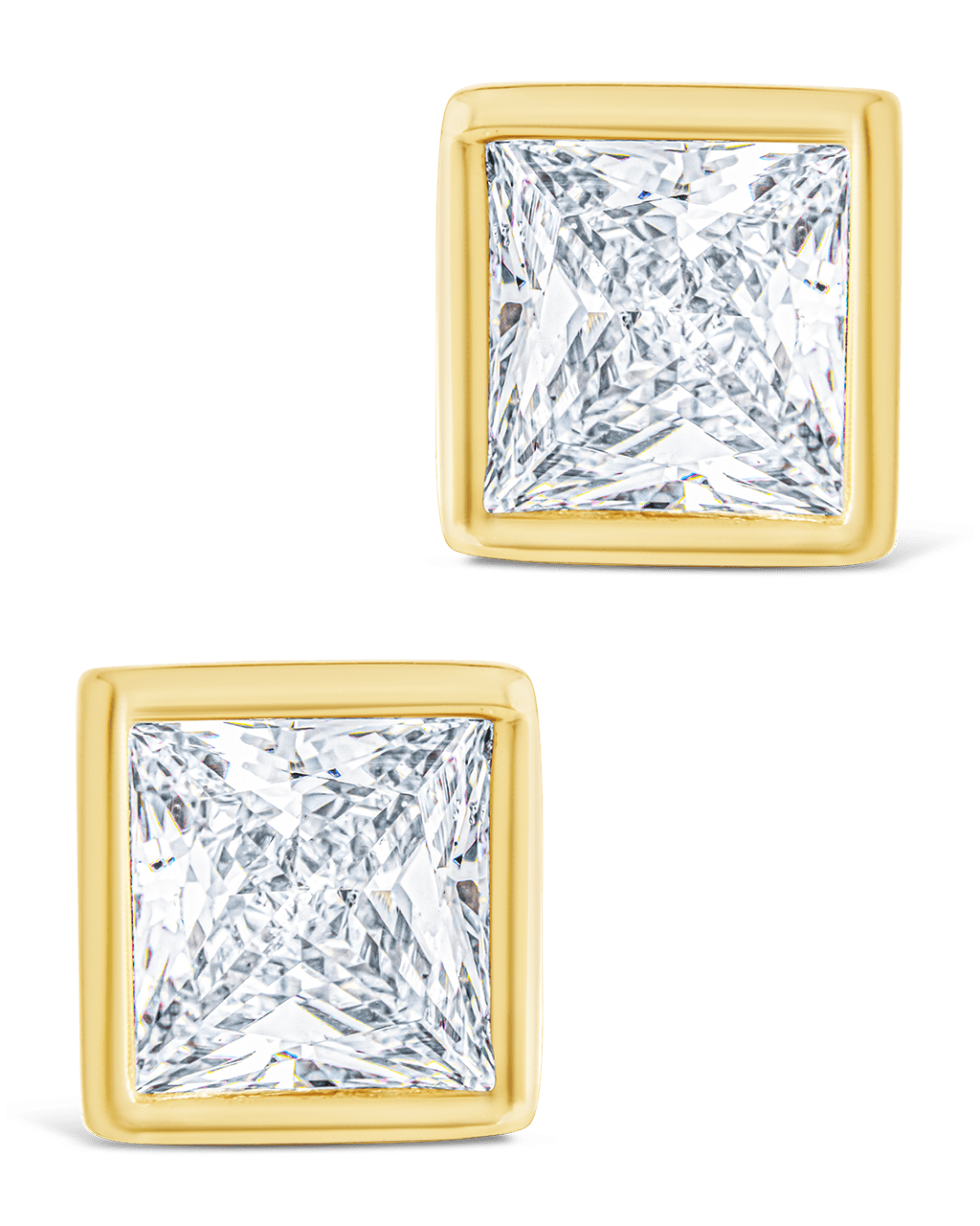 Sterling Silver Princess Cut Bezel Set Stud Earrings - Sterling Forever