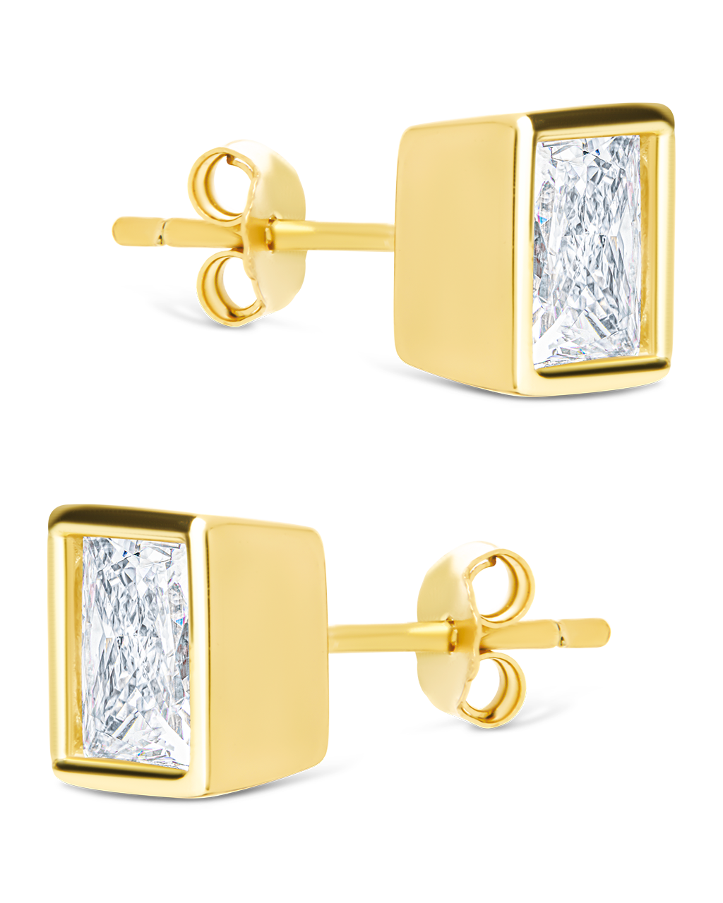 Sterling Silver Princess Cut Bezel Set Stud Earrings