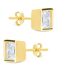 Sterling Silver Princess Cut Bezel Set Stud Earrings - Sterling Forever