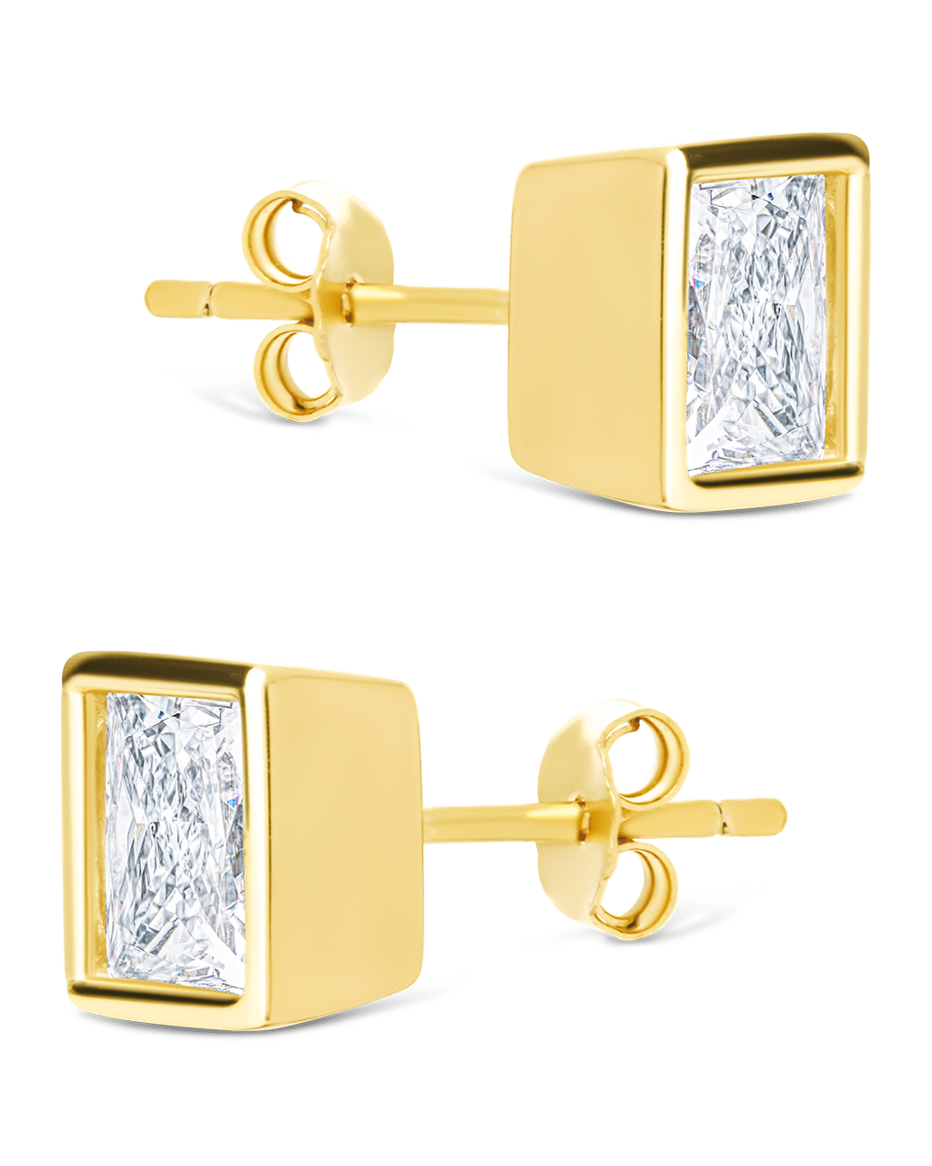 Sterling Silver Princess Cut Bezel Set Stud Earrings - Sterling Forever