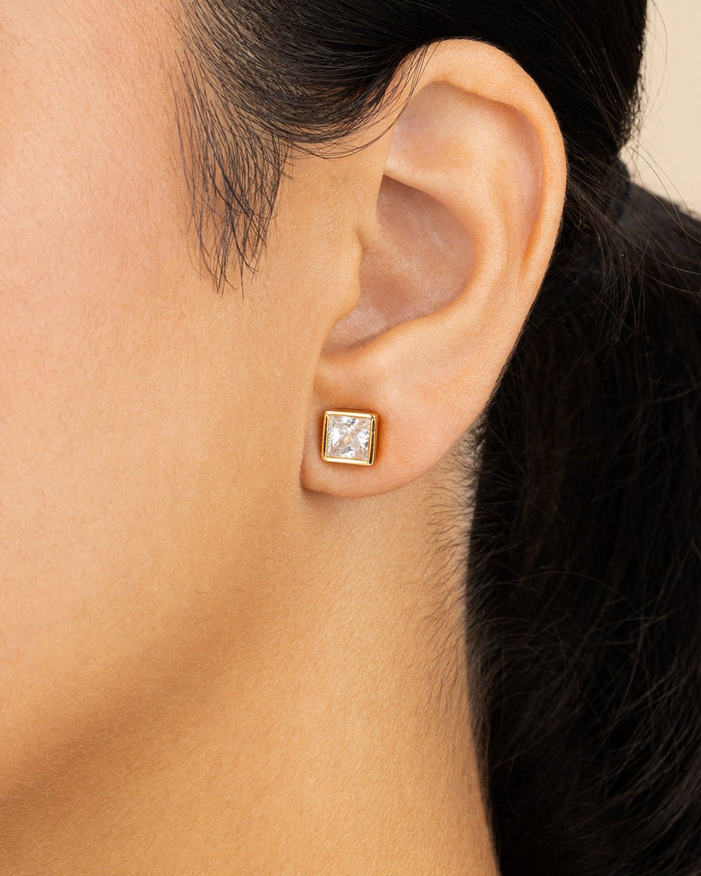 Sterling Silver Princess Cut Bezel Set Stud Earrings - Sterling Forever