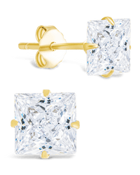 Sterling Silver Princess Cut Prong Set Stud Earrings - Sterling Forever