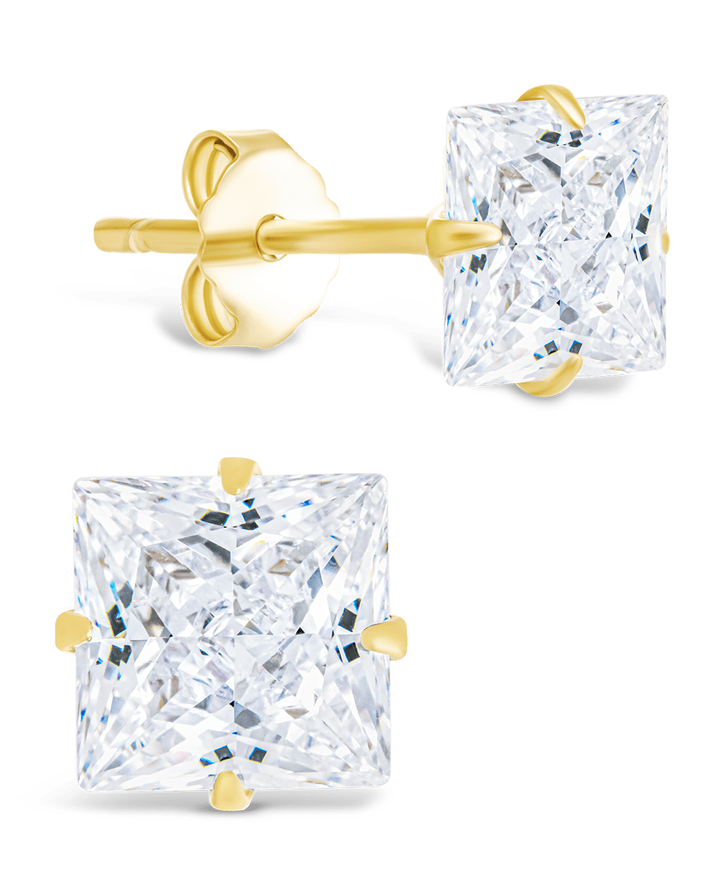 Sterling Silver Princess Cut Prong Set Stud Earrings - Sterling Forever