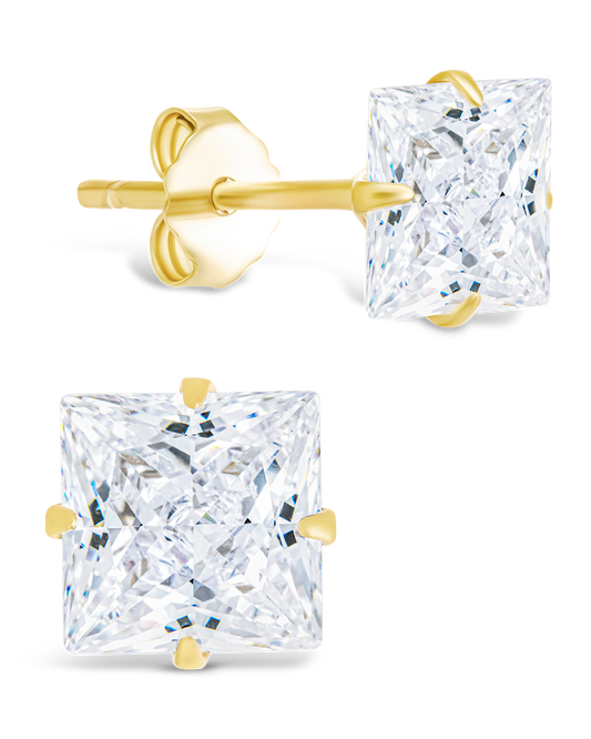 Sterling Silver Princess Cut Prong Set Stud Earrings